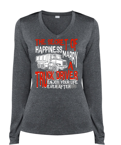 Marry A Truck Driver T Shirt, Being A Trucker T Shirt, Cool Shirt (Ladies LS Heather V-Neck)