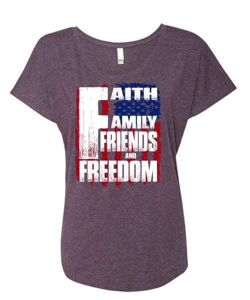 Faith Family Friends And Freedom T Shirt, Being A Veteran T Shirt, Cool Shirt (Ladies' Triblend Dolman Sleeve)
