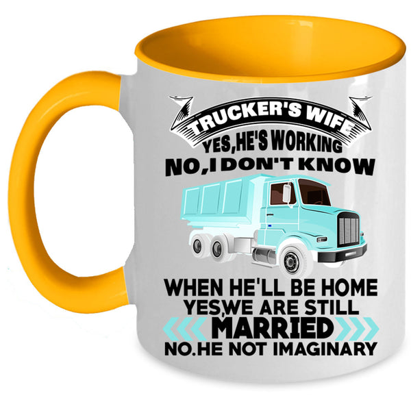 Cool Just Married Coffee Mug, Trucker's Wife Accent Mug