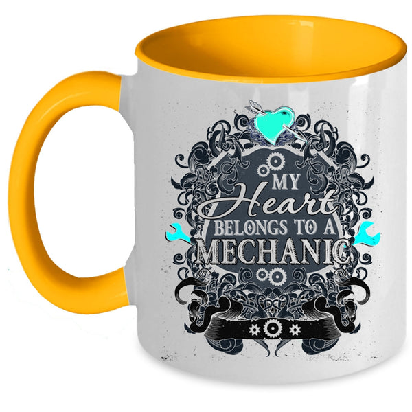 Cute Mechanic Coffee Mug, My Heart Belongs To A Mechanic Accent Mug