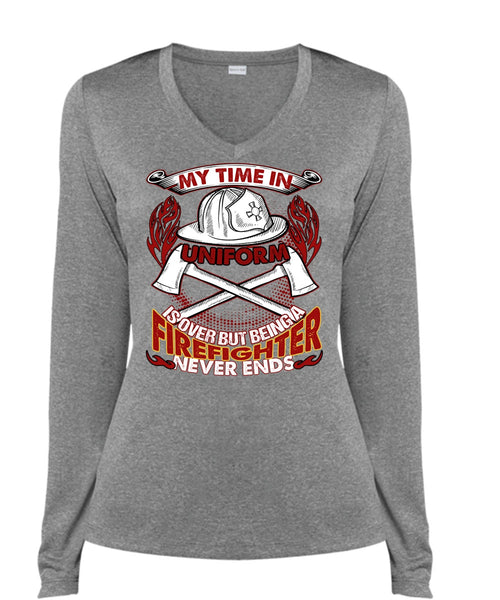 Being A Firefighter T Shirt, I Love Firefighter T Shirt, Cool Shirt (Ladies LS Heather V-Neck)