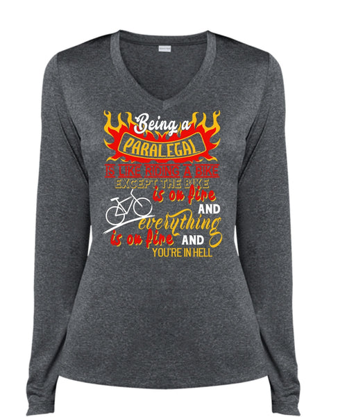 Being A Paralegal Is Like Riding A Bike T Shirt, Job T Shirt (Ladies LS Heather V-Neck)