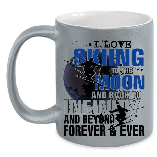 Funny Sport Coffee Mug, I Love Skiing To The Moon And Back Accent Mug