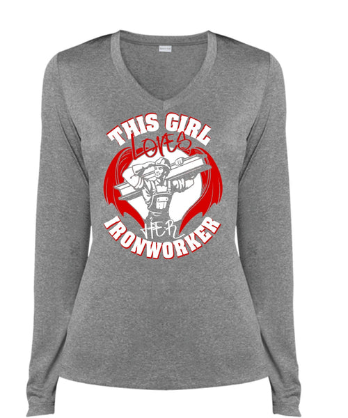 This Girl Loves Her Ironworker T Shirt, Being An Ironworker T Shirt, Cool Shirt (Ladies LS Heather V-Neck)