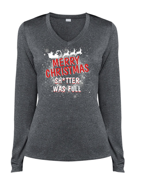 Merry Christmas T Shirt, This Girl Loves Christmas T Shirt, Cool Shirt (Ladies LS Heather V-Neck)