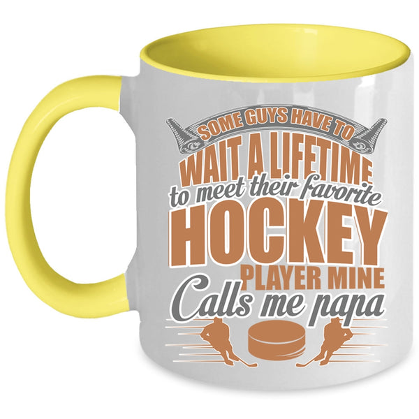 Mine Calls Me Papa Coffee Mug, Favorite Hockey Player Accent Mug