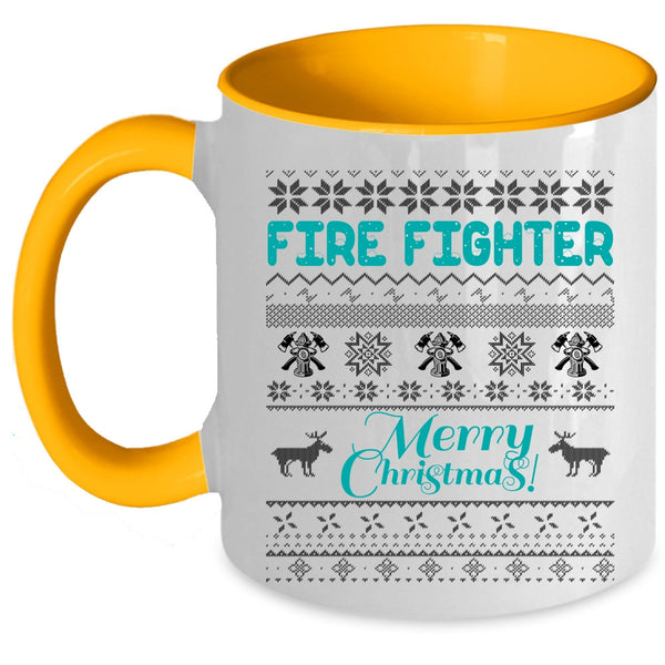 Merry Christmas Coffee Mug, Fire Fighter Accent Mug
