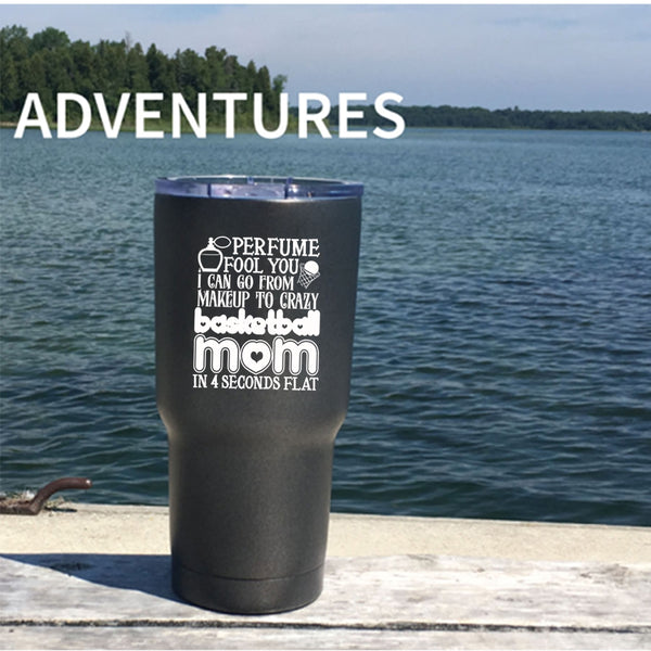 I Can Go From Makeup To Carzy Basketball Mom Tumbler 30 oz Stainless Steel, Cute Mom Travel Mug
