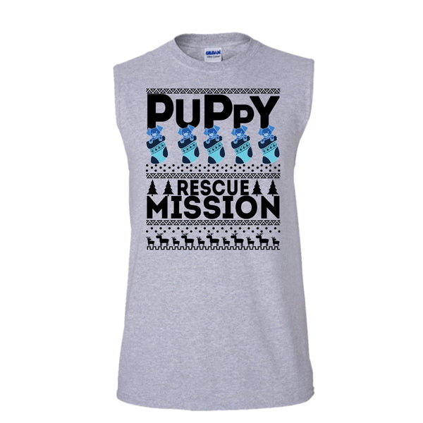 Puppy Rescue Mission T Shirt, Dog Merry Christmas T Shirt, Awesome t-shirts (Men's Cotton Sleeveless)