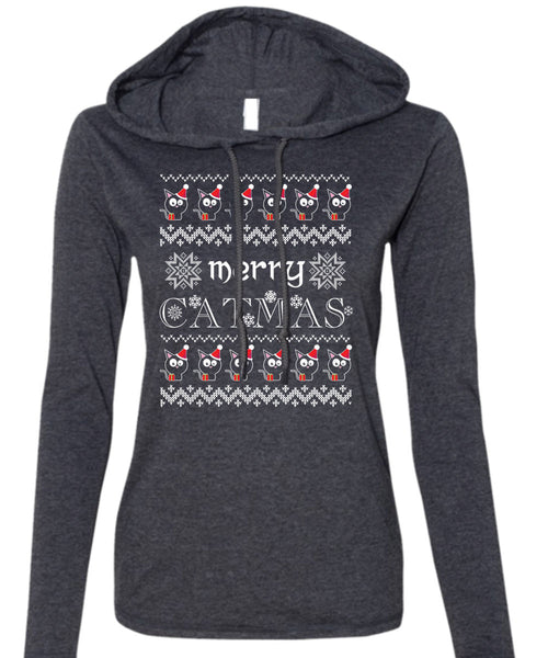 Merry Catmas T Shirt, This Girl Loves Christmas T Shirt (Anvil Ladies Ringspun Hooded)