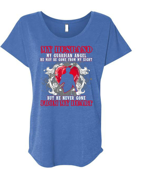 My Husband My Guardian Angel T Shirt, From My Heart T Shirt, Cool Shirt (Ladies' Triblend Dolman Sleeve)