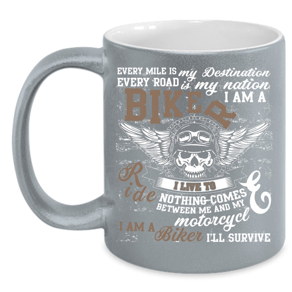I Am A Biker Coffee Mug, I Live To Ride Coffee Cup