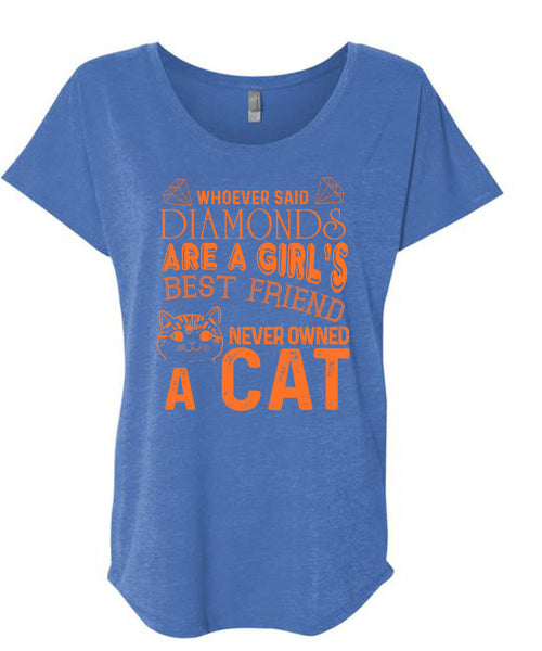 Diamonds Are A Girl's Best Friend Never Owned A Cat T Shirt, I Love Cat T Shirt, Cool Shirt (Ladies' Triblend Dolman Sleeve)