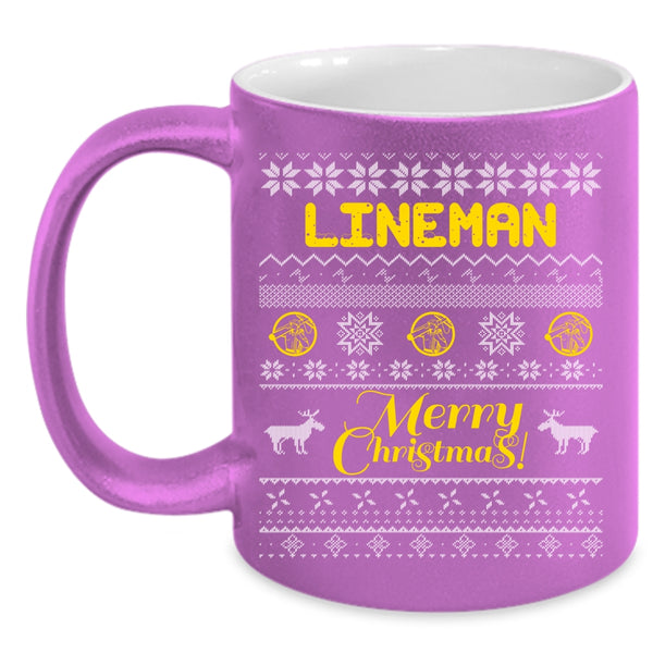 Lineman Coffee Mug, Merry Christmas Gift For Lineman Coffee Cup