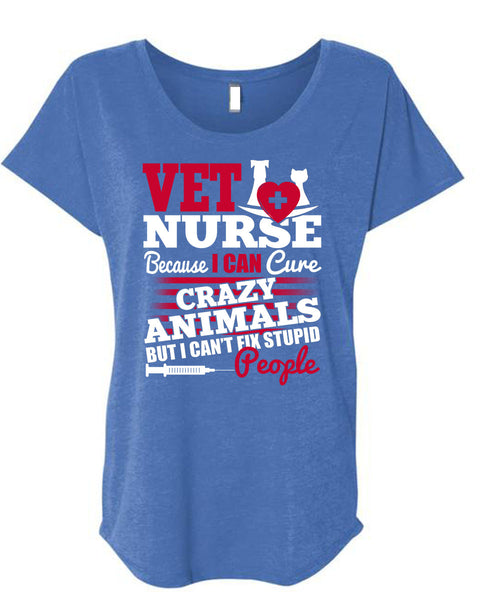 Vet Nurse T Shirt, Crazy Animals T Shirt, Cool Shirt (Ladies' Triblend Dolman Sleeve)