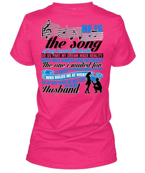 He Is The Song Of My Heart T Shirt, He Is My Husband T Shirt, Cool Shirt (Ladies LS Heather V-Neck)