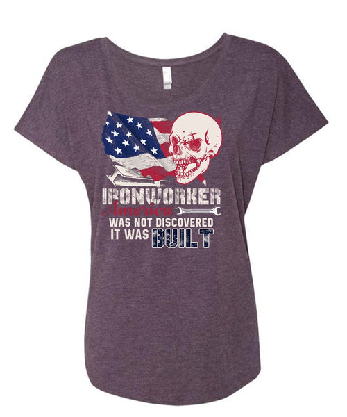 Ironworker America T Shirt, It Was Built T Shirt, Cool Shirt (Ladies' Triblend Dolman Sleeve)