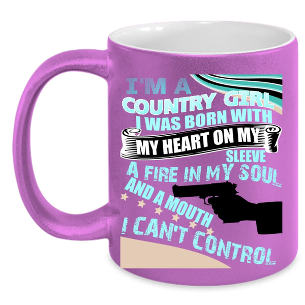 I Was Born With My Heart Coffee Mug, I'm A Country Girl Accent Mug