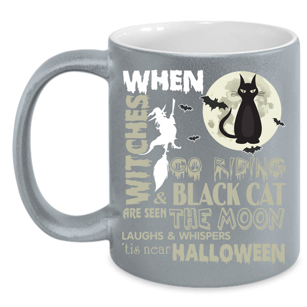 Witches Go Riding Coffee Mug, Black Cat Are Seen The Moon Coffee Cup