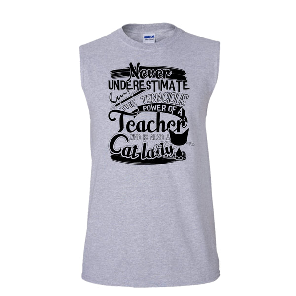 Never Underestimate T Shirt, Who Is Also A Cat Lady Tank Top (Men's Cotton Sleeveless)