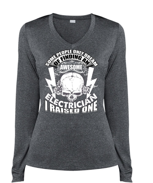 Finding  An Awesome Electrician T Shirt, Being An Electrician T Shirt, Cool Shirt (Ladies LS Heather V-Neck)