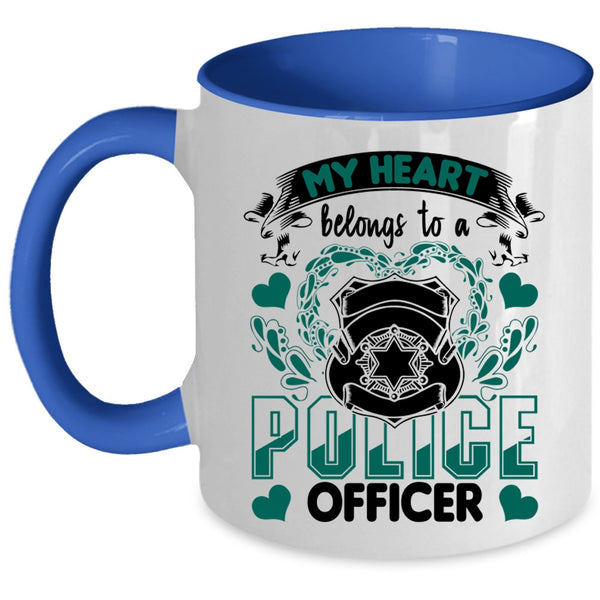 I Love Policeman Coffee Mug, My Heart Belongs To A Police Officer Accent Mug