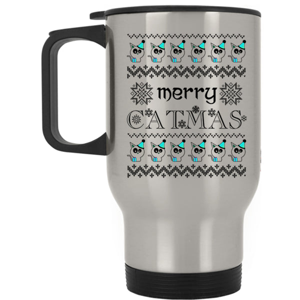 Christmas Gift For Cat Lover Travel Mug, Merry Catmas Mug