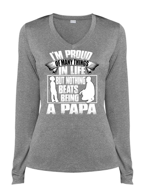 Nothing Beats Being A Papa T Shirt, Being A Papa T Shirt, Cool Shirt (Ladies LS Heather V-Neck)