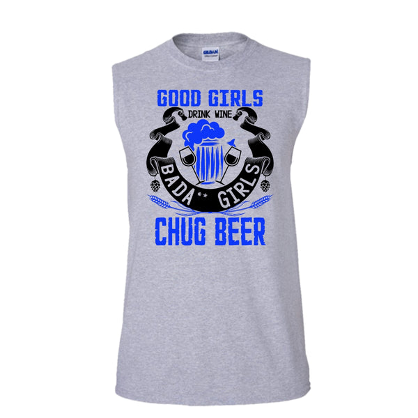 Good Girls Drink Wine T Shirt, Coolest Beer Drinker Tank Top (Men's Cotton Sleeveless)
