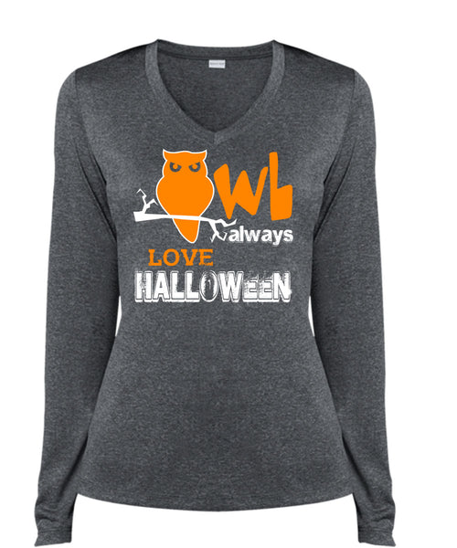 Owl Always Love Halloween T Shirt, I Love You Pumpkin T Shirt, Cool Shirt (Ladies LS Heather V-Neck)