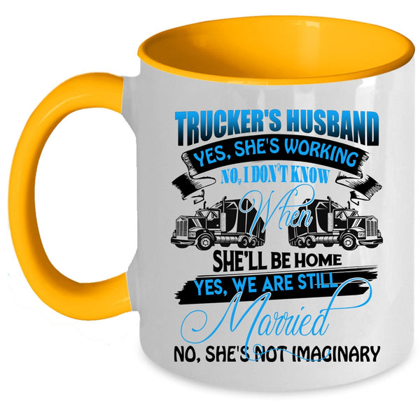 Cool Just Married Coffee Mug, Trucker's Husband Accent Mug