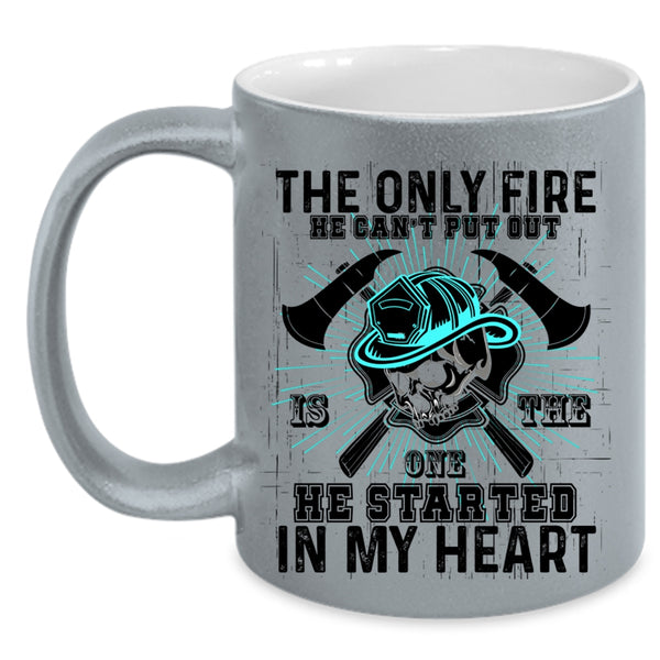 He Started In My Heart Coffee Mug, The Only Fire He Can't Put Out Accent Mug