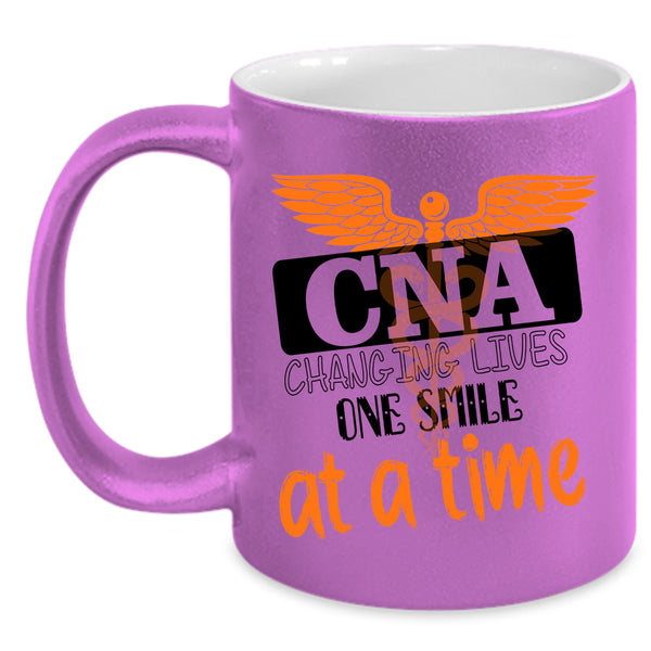 Cool Nurses Coffee Mug, CNA Changing Lives One Smile At A Time Accent Mug