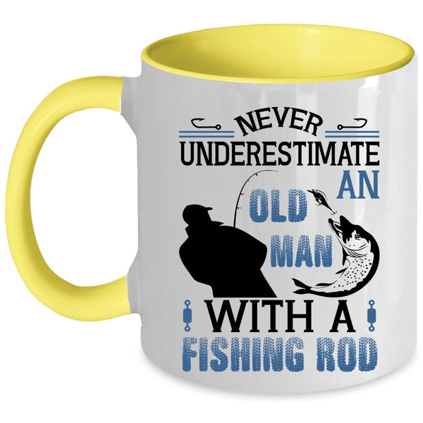 Funny Fishing Rod Coffee Mug, An Old Man With A Fishing Rod Accent Mug