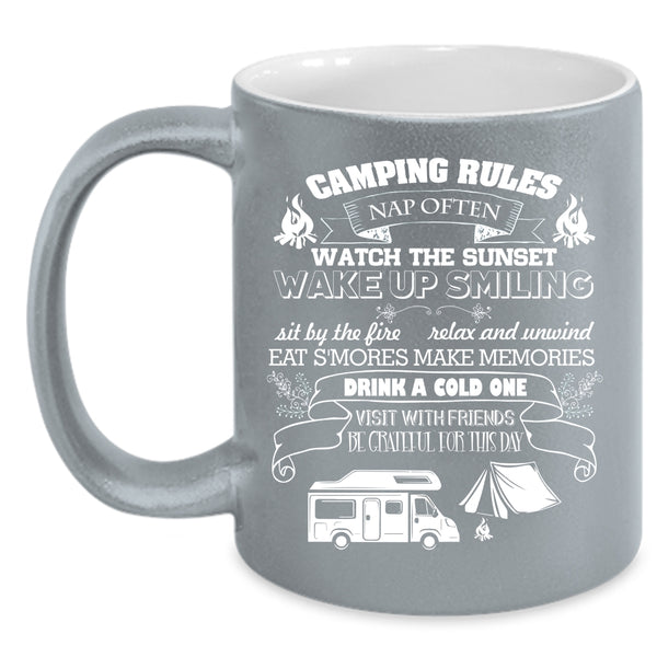 Camping Rules Coffee Mug, Watch The Sunset Coffee Cup