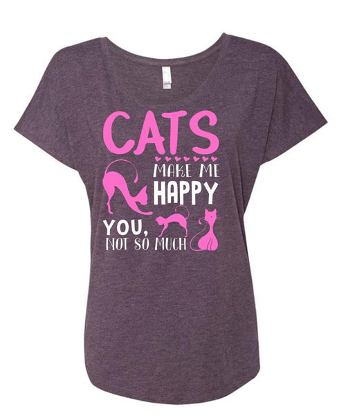 Cats Make Me Happy T Shirt, Pets T Shirt, I Love Cat T Shirt (Ladies' Triblend Dolman Sleeve)