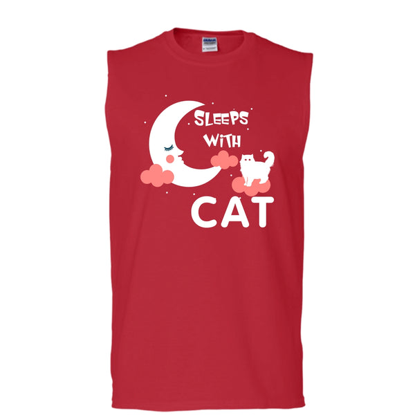 Sleeps With Cat Shirt, I Am A Cat Lover Shirt (Men's Cotton Sleeveless)