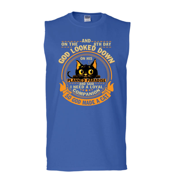 On The 8th Day T Shirt, God Made A Cat Tank Top (Men's Cotton Sleeveless)