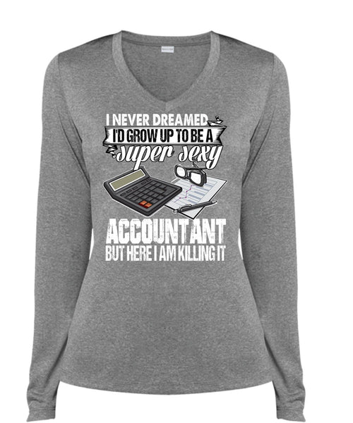 I'd Grow Up To Be An Accountant T Shirt, Being An Accountant T Shirt, Cool Shirt (Ladies LS Heather V-Neck)