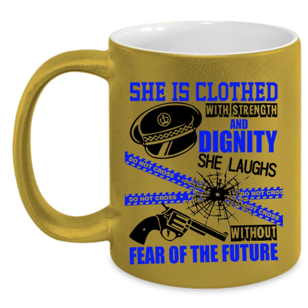 Female Policeman Coffee Mug, She Is Clothed With Strength Accent Mug