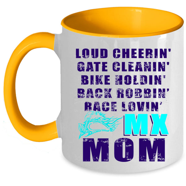 Bike Holding Race Loving Coffee Mug, Loud Cheering Gate Cleaning Accent Mug