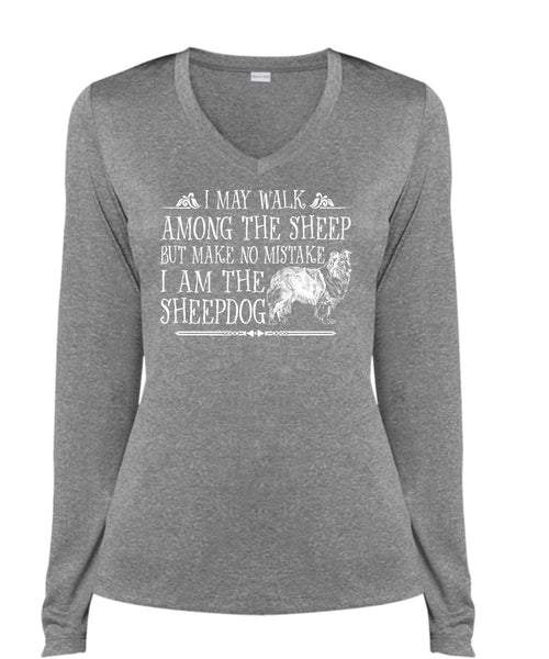 I Am The Sheepdog T Shirt, Favorite T Shirt, I Love Sheepdog T Shirt (Ladies LS Heather V-Neck)