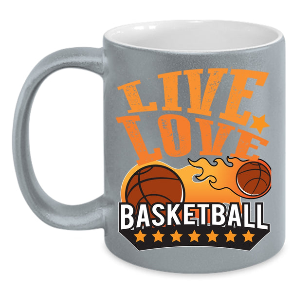 Live Love Basketball Coffee Mug, Cute Basketball Player Coffee Cup