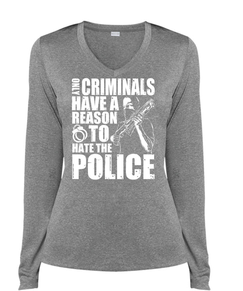 Reason To Hate The Police T Shirt, Being A Police T Shirt, Cool Shirt (Ladies LS Heather V-Neck)