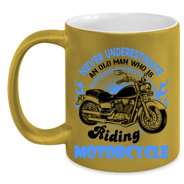 Cool Grandpa Coffee Mug, An Old Man Is Riding Motorcycle Accent Mug