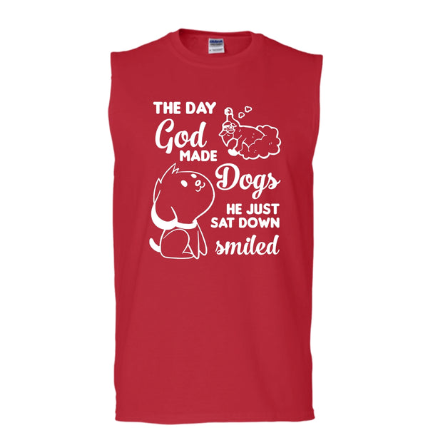 The Day God Made Dogs Shirt, He Just Sat Down Smiled Shirt (Men's Cotton Sleeveless)