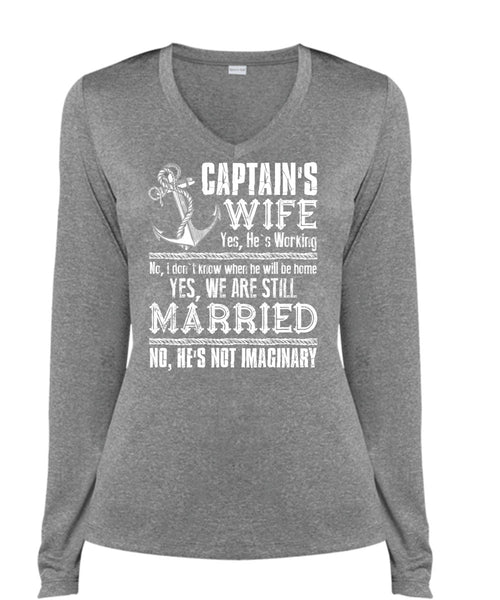 Captain's Wife T Shirt, We Are Still Married T Shirt, Cool Shirt (Ladies LS Heather V-Neck)