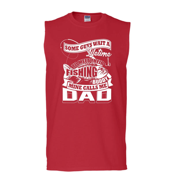 Their Fishing Buddy T Shirt, Mine Calls Me Dad Tank Top (Men's Cotton Sleeveless)