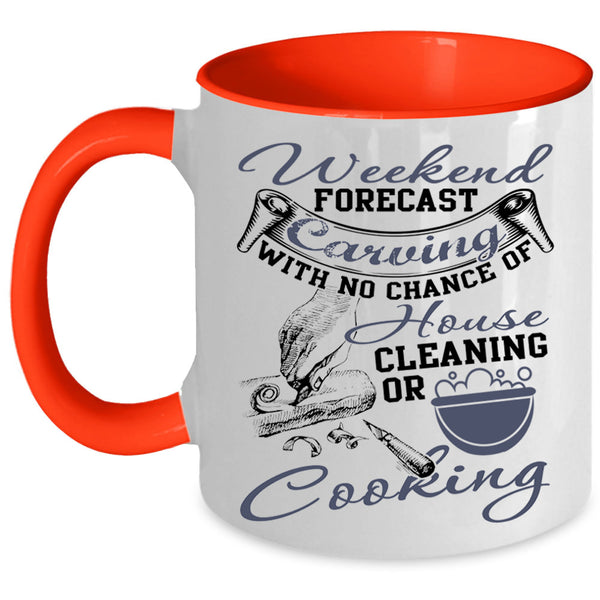 Funny Gift For Carver Coffee Mug, Weekend Forecast Carving Accent Mug