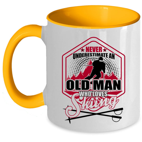 Cool Grandpa Coffee Mug, Old Man Loves Skiing Accent Mug